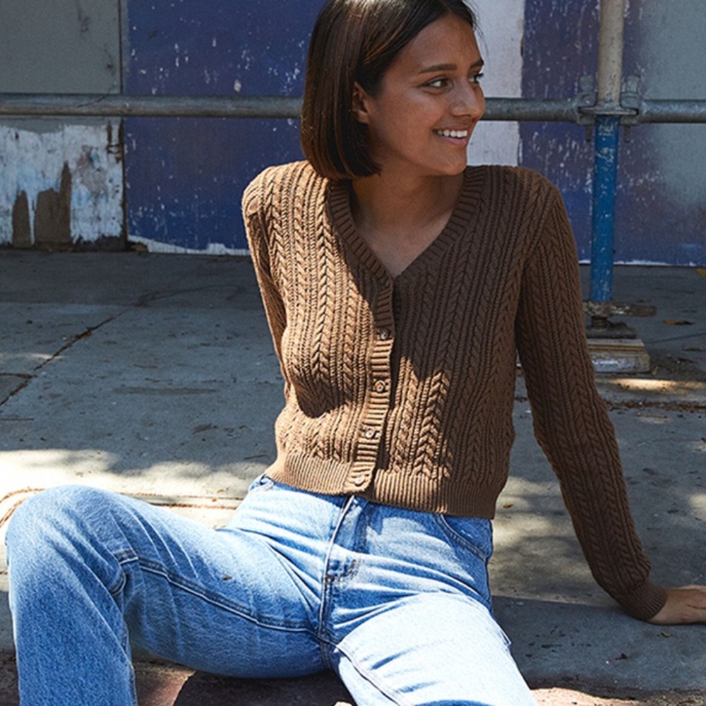 Brown Cable Knit Cardigan